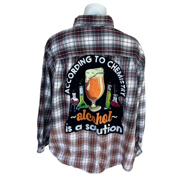 Drinking Solution Plaid Flannel Shirt 3XL Oversize Unique Upcycled Geekcore Chem - Picture 1 of 6
